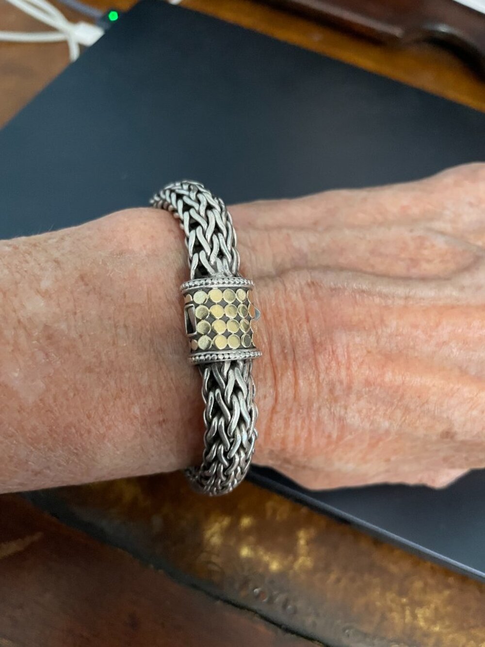 JOHN HARDY BRACELET ICON CLASSIC CHAIN 18K GOLD DOTS STERLING